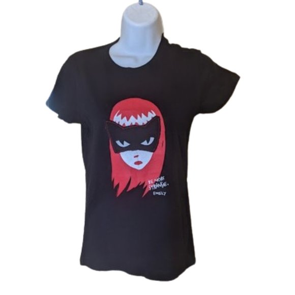 EMILY THE STRANGE 2006 Black Red Cotton V-Neck  T-Shirt-Size Medium NWOT  NEW - Picture 2 of 4